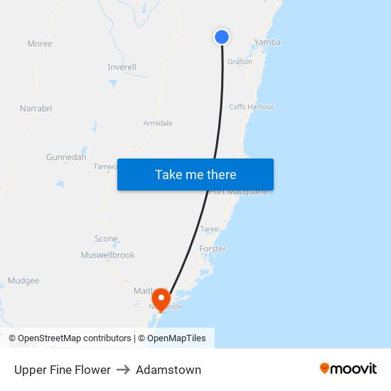 Upper Fine Flower to Adamstown map