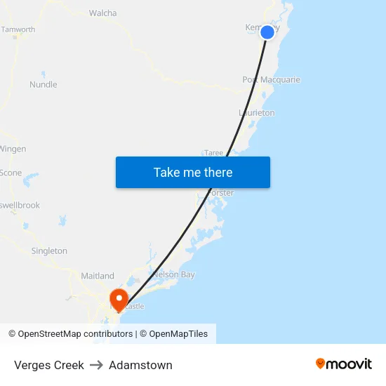 Verges Creek to Adamstown map