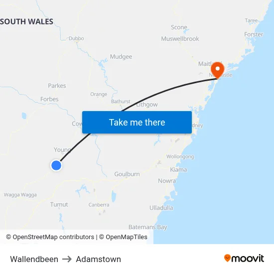 Wallendbeen to Adamstown map