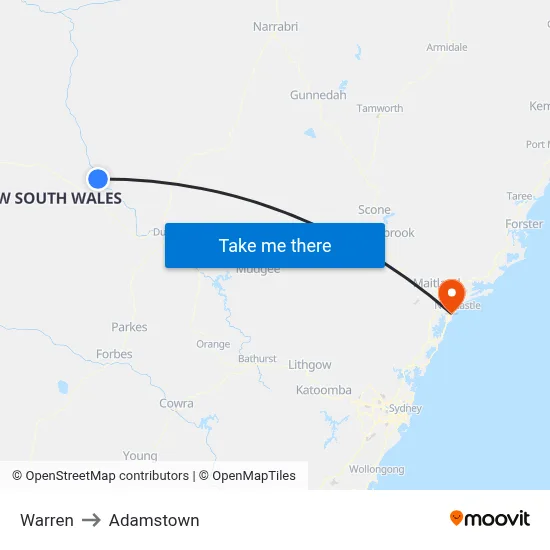 Warren to Adamstown map