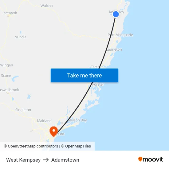 West Kempsey to Adamstown map
