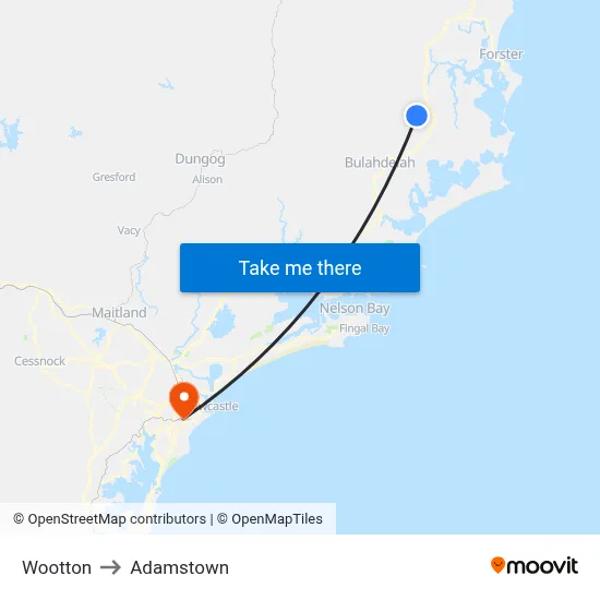 Wootton to Adamstown map