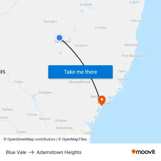 Blue Vale to Adamstown Heights map
