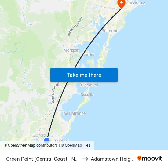 Green Point (Central Coast - NSW) to Adamstown Heights map