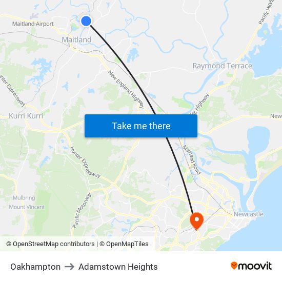 Oakhampton to Adamstown Heights map