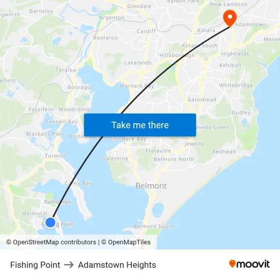 Fishing Point to Adamstown Heights map