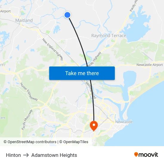 Hinton to Adamstown Heights map