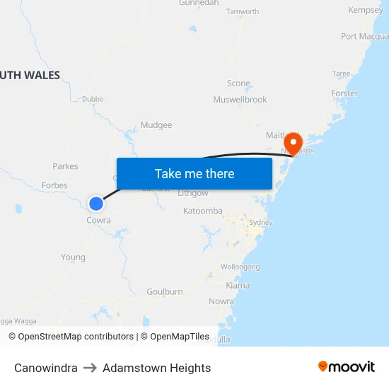 Canowindra to Adamstown Heights map