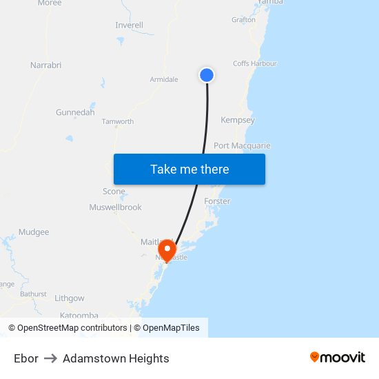 Ebor to Adamstown Heights map