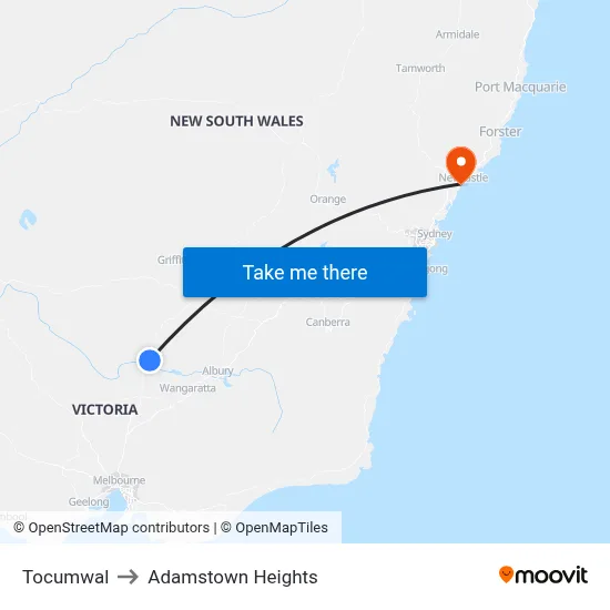 Tocumwal to Adamstown Heights map