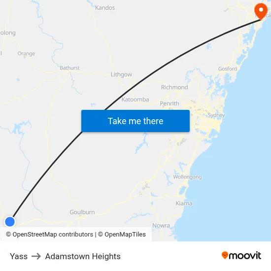 Yass to Adamstown Heights map