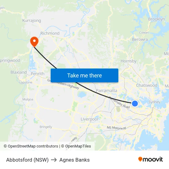 Abbotsford (NSW) to Agnes Banks map