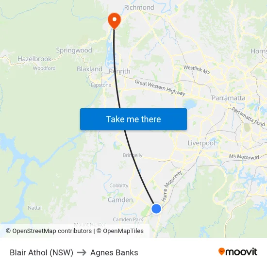 Blair Athol (NSW) to Agnes Banks map