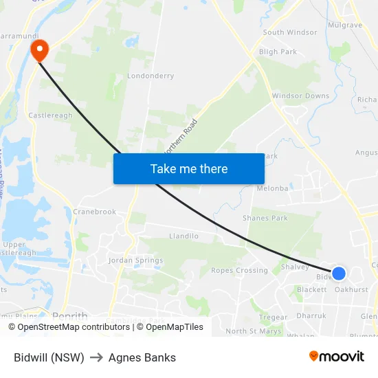 Bidwill (NSW) to Agnes Banks map