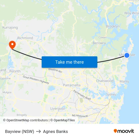 Bayview (NSW) to Agnes Banks map