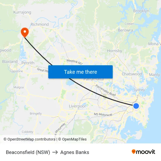 Beaconsfield (NSW) to Agnes Banks map