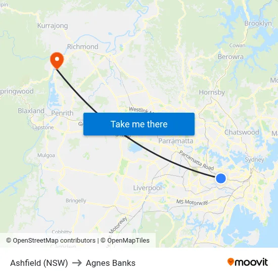 Ashfield (NSW) to Agnes Banks map