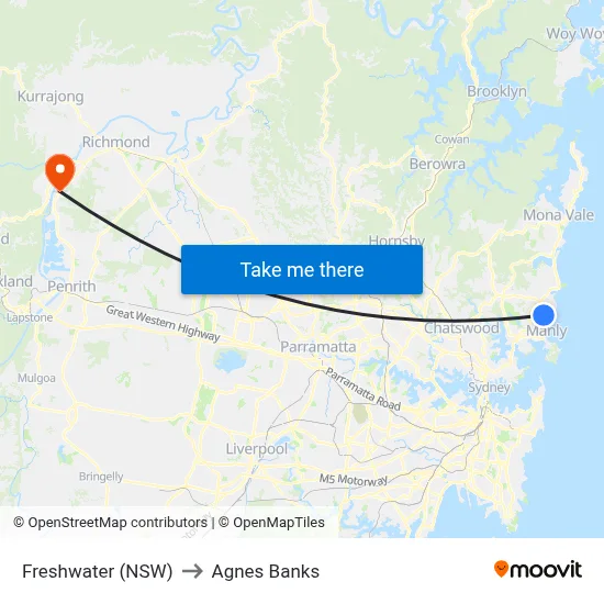 Freshwater (NSW) to Agnes Banks map