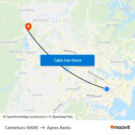 Canterbury (NSW) to Agnes Banks map