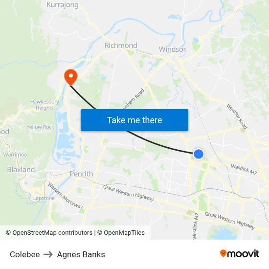 Colebee to Agnes Banks map