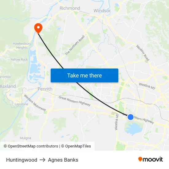 Huntingwood to Agnes Banks map