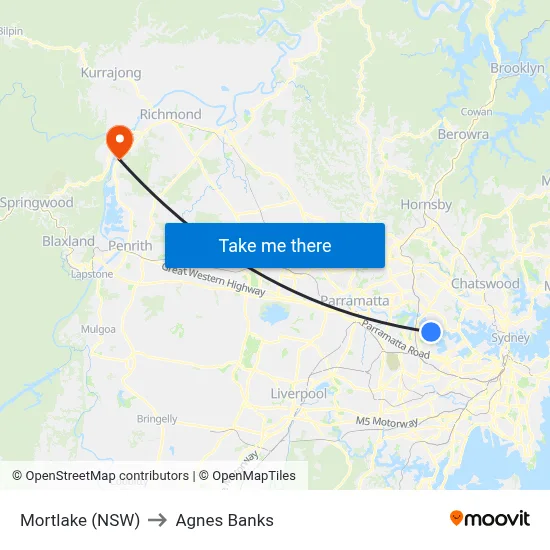 Mortlake (NSW) to Agnes Banks map