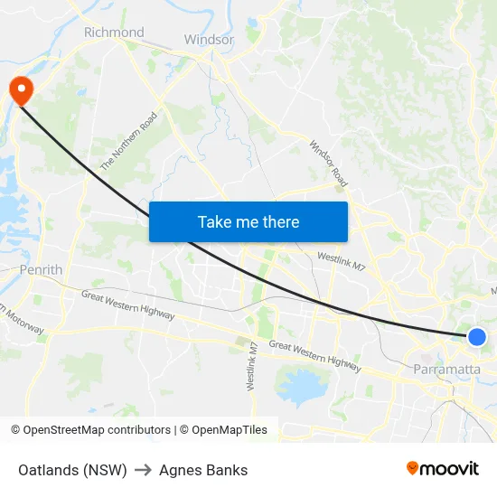 Oatlands (NSW) to Agnes Banks map