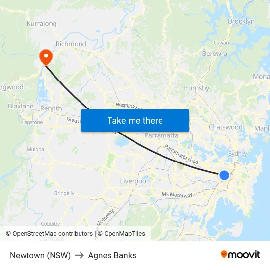 Newtown (NSW) to Agnes Banks map