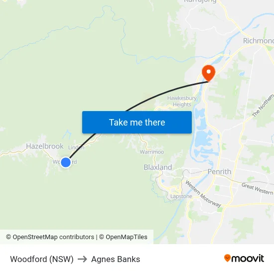 Woodford (NSW) to Agnes Banks map