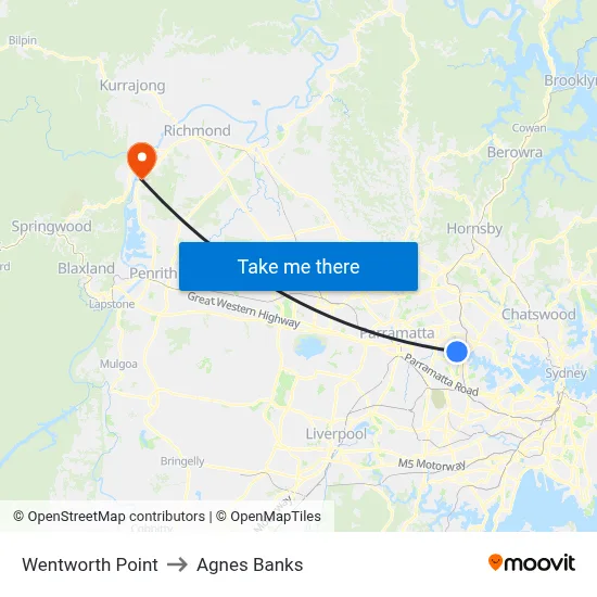 Wentworth Point to Agnes Banks map