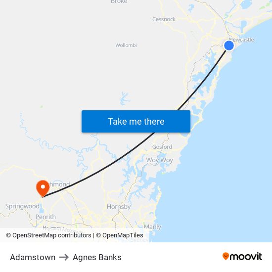 Adamstown to Agnes Banks map