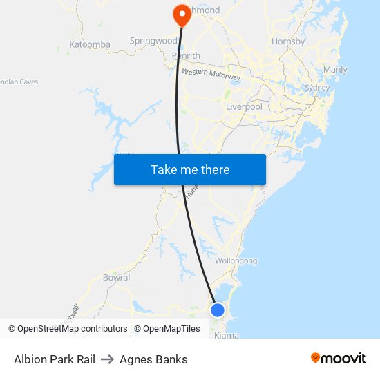 Albion Park Rail to Agnes Banks map