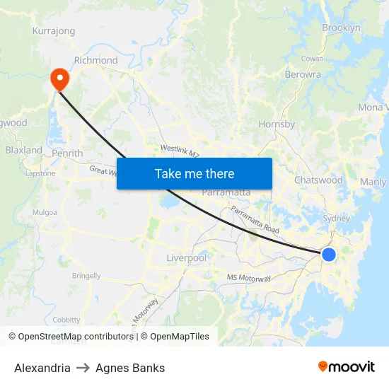 Alexandria to Agnes Banks map