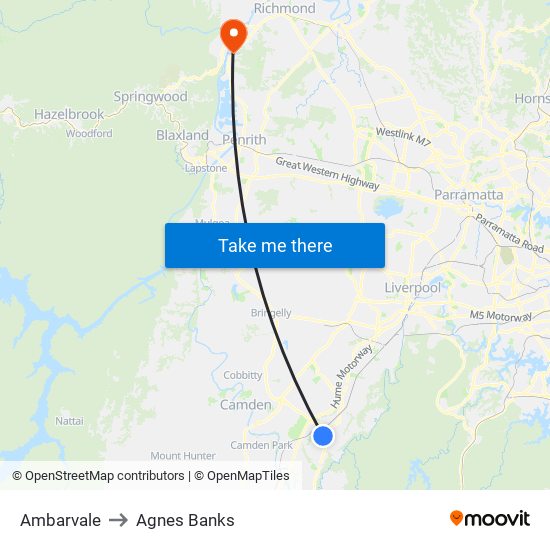 Ambarvale to Agnes Banks map