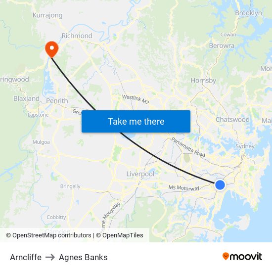 Arncliffe to Agnes Banks map