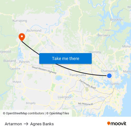 Artarmon to Agnes Banks map