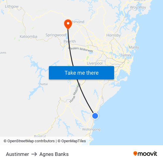 Austinmer to Agnes Banks map