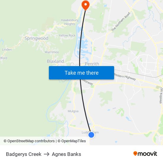 Badgerys Creek to Agnes Banks map