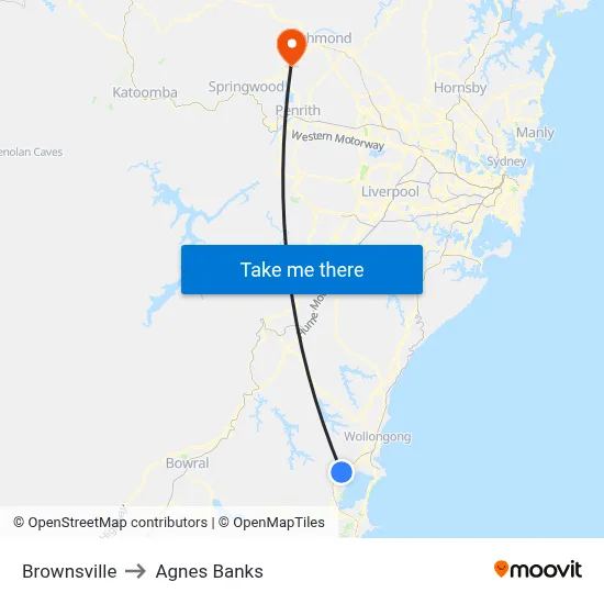 Brownsville to Agnes Banks map