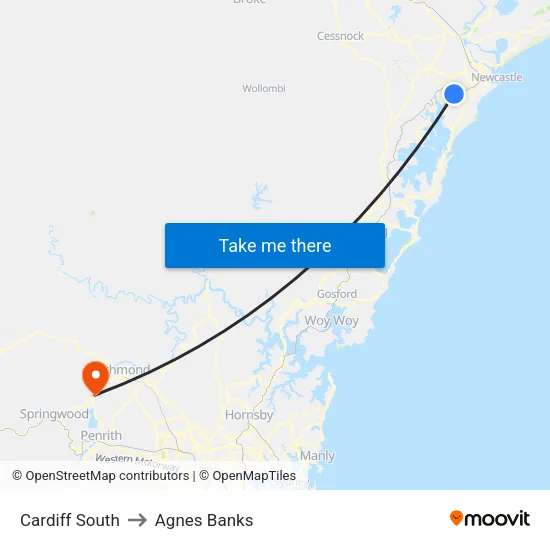 Cardiff South to Agnes Banks map