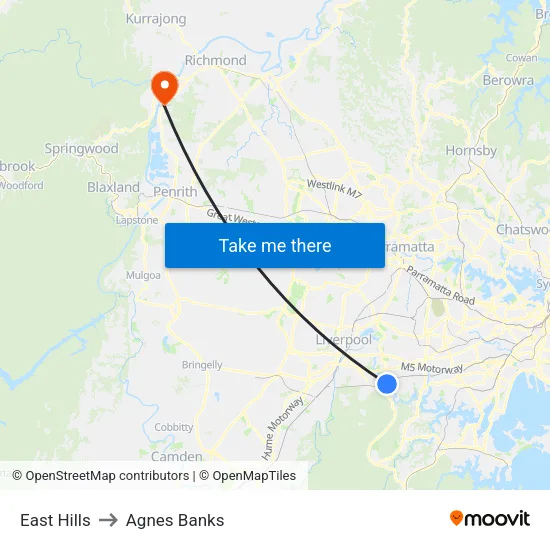 East Hills to Agnes Banks map