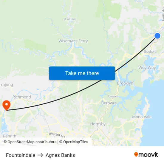 Fountaindale to Agnes Banks map