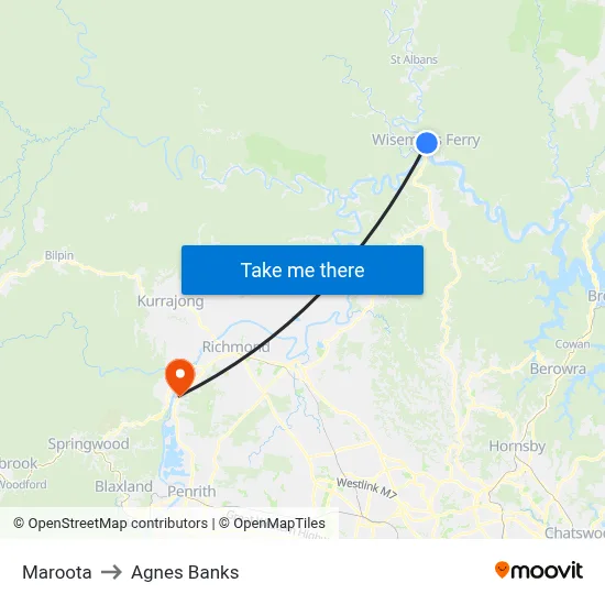 Maroota to Agnes Banks map