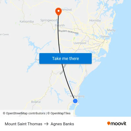 Mount Saint Thomas to Agnes Banks map
