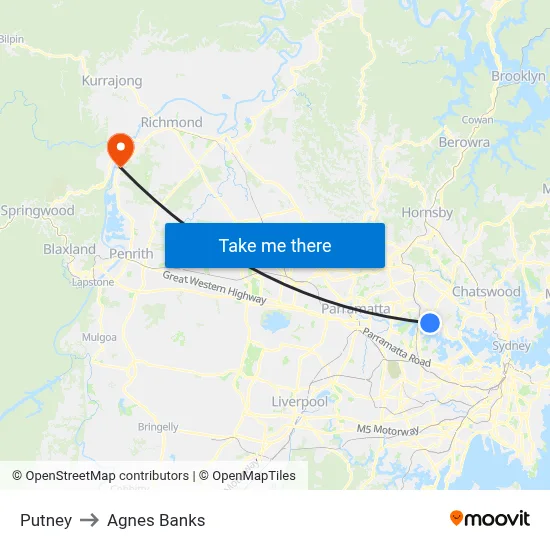 Putney to Agnes Banks map