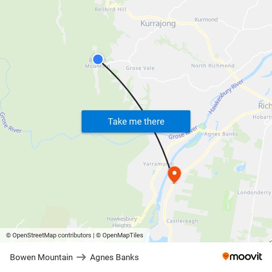 Bowen Mountain to Agnes Banks map