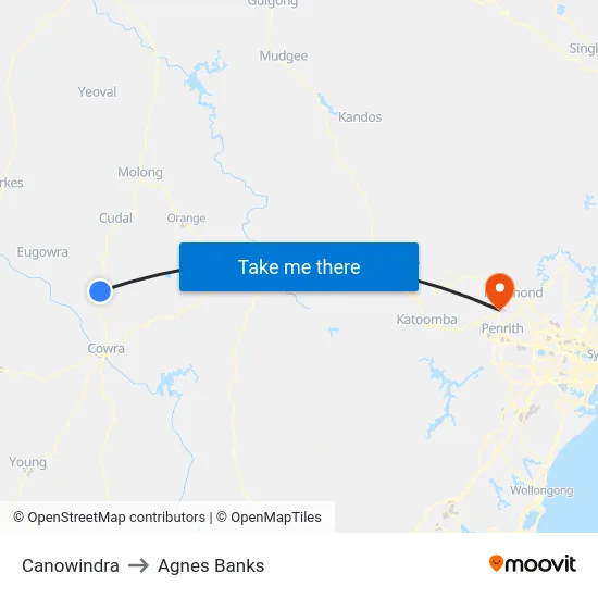 Canowindra to Agnes Banks map