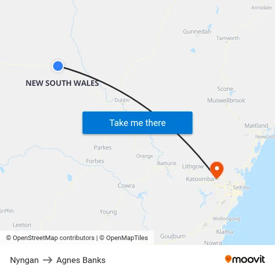 Nyngan to Agnes Banks map