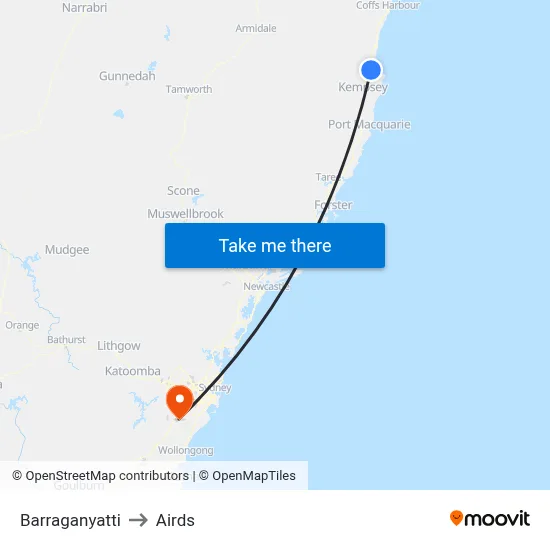 Barraganyatti to Airds map