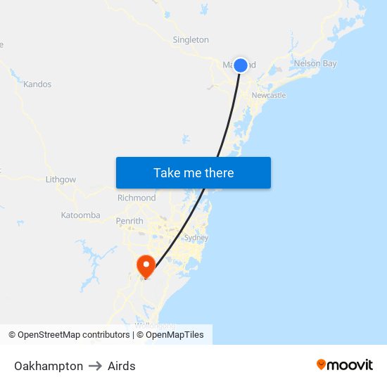 Oakhampton to Airds map